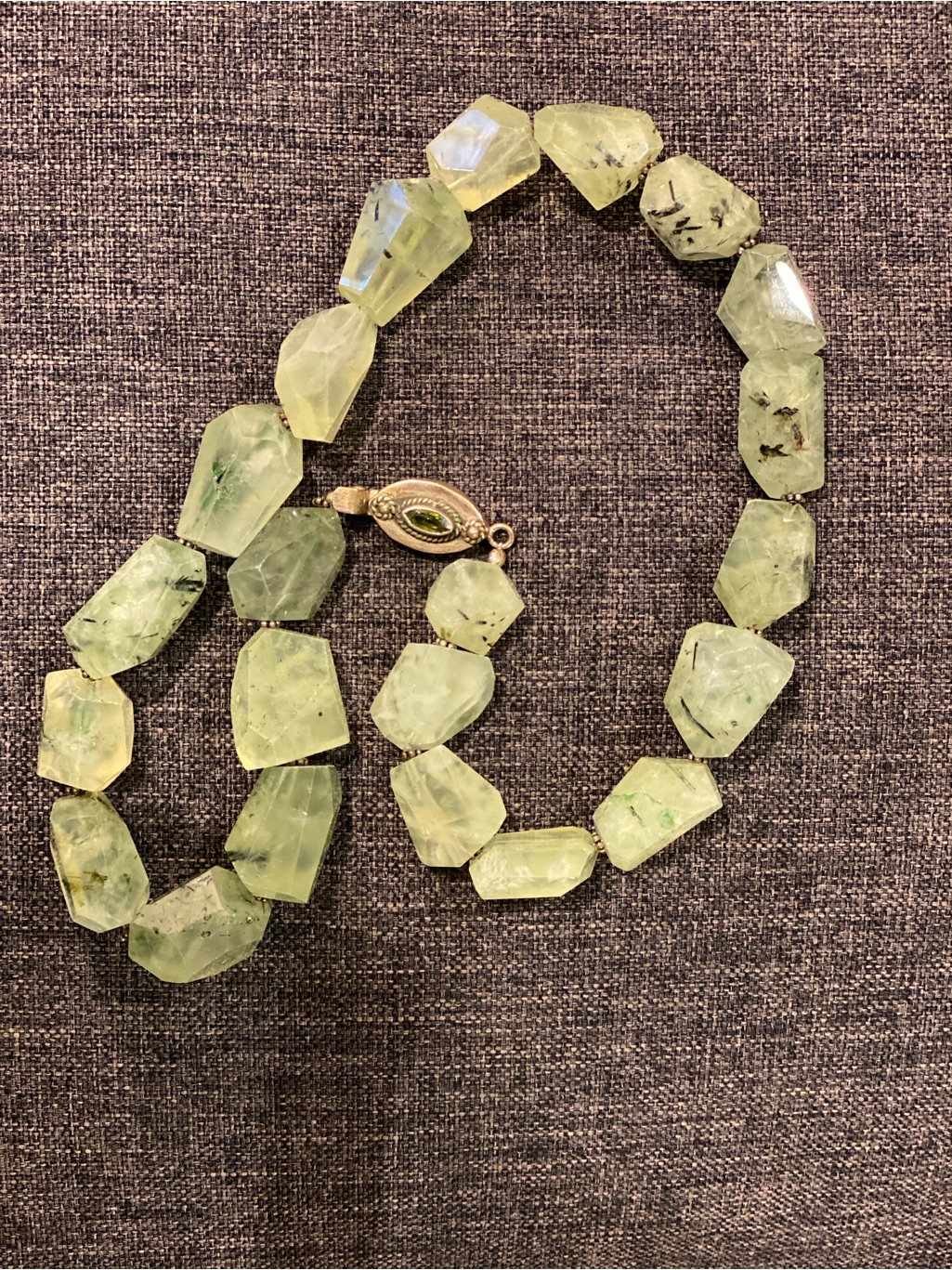 Prehnite Gemstone Necklace With Sterling Silver Clasp. Hand Crafted.